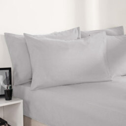 Ohs Plain Bed Sheet Microfibre Deep Fitted Soft, Silver - Double