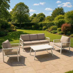 MonsterShop Garden Aluminium 5 Seat Furniture Sofa Set Rattan Alternative White 4 Piece