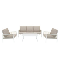 MonsterShop Garden Aluminium 5 Seat Furniture Sofa Set Rattan Alternative White 4 Piece - thumbnail 4