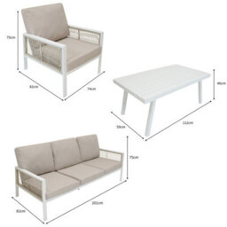 MonsterShop Garden Aluminium 5 Seat Furniture Sofa Set Rattan Alternative White 4 Piece - thumbnail 5
