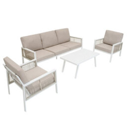MonsterShop Garden Aluminium 5 Seat Furniture Sofa Set Rattan Alternative White 4 Piece - thumbnail 2