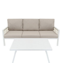 MonsterShop Garden Aluminium 5 Seat Furniture Sofa Set Rattan Alternative White 4 Piece - thumbnail 3
