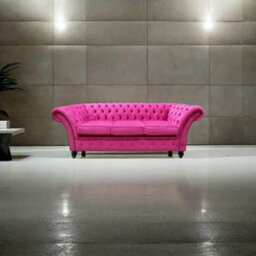 Chesterfield 3 Seater Azzuro Fuchsia Pink Fabric Sofa Bespoke In Balmoral Style - thumbnail 4