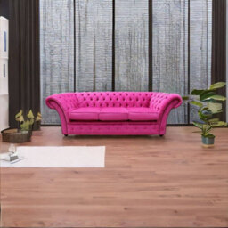 Chesterfield 3 Seater Azzuro Fuchsia Pink Fabric Sofa Bespoke In Balmoral Style - thumbnail 5
