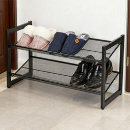 Stackable 2 Tier Metal Shoe Rack Adjustable Shelves Holds 6 To 8 Pairs Space Saving Shoe Organiser Black 31X73X42Cm - thumbnail 2