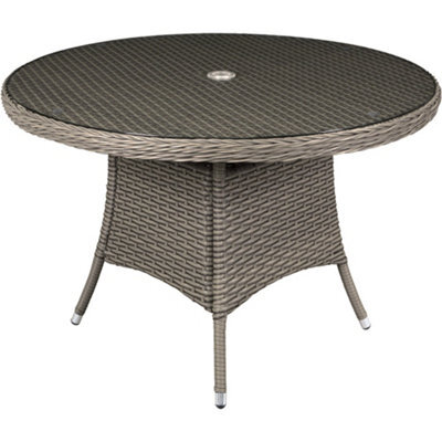 Loops 110Cm Round 4 Seater Garden Dining Table - Rattan Wicker Brown & Glass Outdoor - image 1