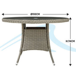 Loops 110Cm Round 4 Seater Garden Dining Table - Rattan Wicker Brown & Glass Outdoor - thumbnail 4
