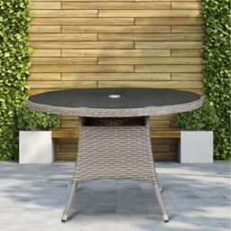 Loops 110Cm Round 4 Seater Garden Dining Table - Rattan Wicker Brown & Glass Outdoor - thumbnail 5