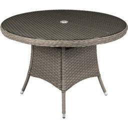 Loops 110Cm Round 4 Seater Garden Dining Table - Rattan Wicker Brown & Glass Outdoor