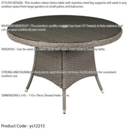 Loops 110Cm Round 4 Seater Garden Dining Table - Rattan Wicker Brown & Glass Outdoor - thumbnail 2