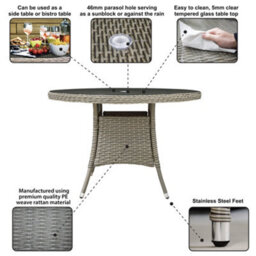 Loops 110Cm Round 4 Seater Garden Dining Table - Rattan Wicker Brown & Glass Outdoor - thumbnail 3