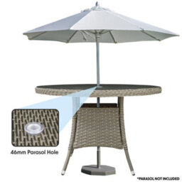 Loops 110Cm Round 4 Seater Garden Dining Table - Rattan Wicker Brown & Glass Outdoor - thumbnail 8