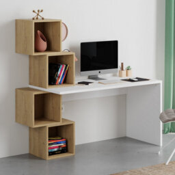 Decortie Balance Modern Desk White, Oak With Shelves 153.5(W)Cm - thumbnail 1