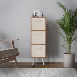 Urbn-Living Urbnliving 80Cm Height 3 Tier Teak Wooden Storage Bookcase Scandinavian Style White Legs With Cream Inserts - thumbnail 3