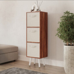 Urbn-Living Urbnliving 80Cm Height 3 Tier Teak Wooden Storage Bookcase Scandinavian Style White Legs With Cream Inserts - thumbnail 1