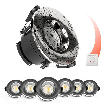 Paul Russells Led Fire Rated Downlights, Brush Nickel Bezel, 6W 550 Lumens, Ip65, Cct3 3000K 4000K 6500K, Pack Of 6 - image 1
