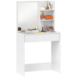 Homcom Dressing Table With Mirror And Storage, Modern Vanity Desk, White - thumbnail 2
