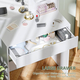 Homcom Dressing Table With Mirror And Storage, Modern Vanity Desk, White - thumbnail 6