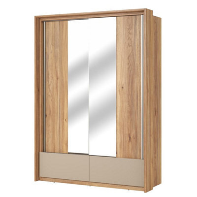 Arte Stylish Oak Mauvella & Congo Impressio 61 Sliding Door Wardrobe W1590mm H2190mm D630mm - Mirrored Doors, Ample Storage - image 1