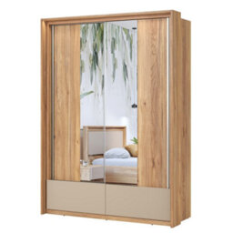 Arte Stylish Oak Mauvella & Congo Impressio 61 Sliding Door Wardrobe W1590mm H2190mm D630mm - Mirrored Doors, Ample Storage - thumbnail 3
