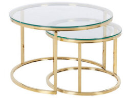 Beliani Glamour 2-Piece Nesting Tables Gold Stainless Steel Frame - Round Tempered Glass Tops, Hairpin Legs - thumbnail 1