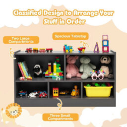 Costway Kids Storage Shelf Unit 5-Cubby Wooden Children Bookcase Toy Storage Organizer - thumbnail 3