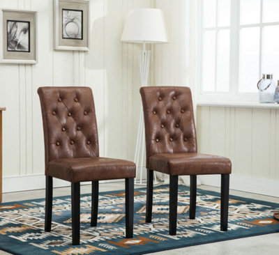 Set Of 2 Tufted Button Back Suede Fabric Dining Chairs Brown By Mcc Direct - image 1