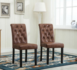 Set Of 2 Tufted Button Back Suede Fabric Dining Chairs Brown By Mcc Direct