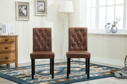 Set Of 2 Tufted Button Back Suede Fabric Dining Chairs Brown By Mcc Direct - thumbnail 4
