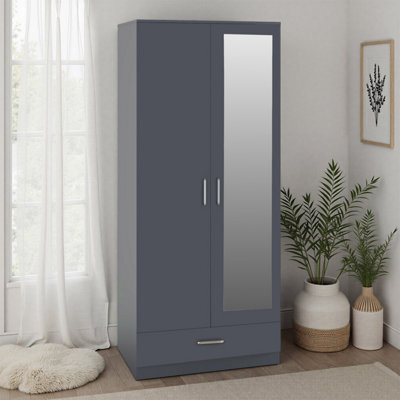Seconique Dakota 2 Door 1 Drawer Mirrored Wardrobe - Dark Grey - image 1