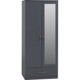 Seconique Dakota 2 Door 1 Drawer Mirrored Wardrobe - Dark Grey - thumbnail 2