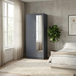 Seconique Dakota 2 Door 1 Drawer Mirrored Wardrobe - Dark Grey - thumbnail 9