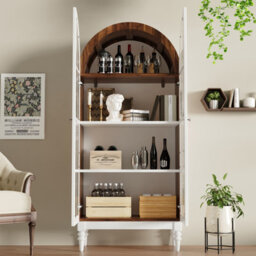 Btm Arched Display Cabinet 165Cm With Fluted Glass Double Doors, 3 Shelves, 2 Colours (Walnut+White) - thumbnail 4