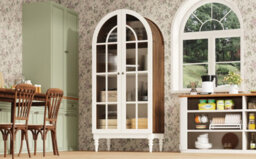 Btm Arched Display Cabinet 165Cm With Fluted Glass Double Doors, 3 Shelves, 2 Colours (Walnut+White) - thumbnail 5