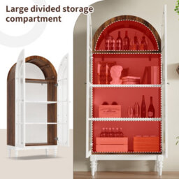Btm Arched Display Cabinet 165Cm With Fluted Glass Double Doors, 3 Shelves, 2 Colours (Walnut+White) - thumbnail 7