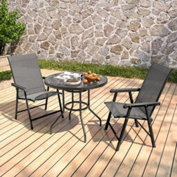Living And Home Set Of 3 Black Garden Ripple Glass Round Umbrella Table And Folding Chairs Set 80 Cm - thumbnail 3