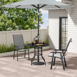 Living And Home Set Of 3 Black Garden Ripple Glass Round Umbrella Table And Folding Chairs Set 80 Cm - thumbnail 1