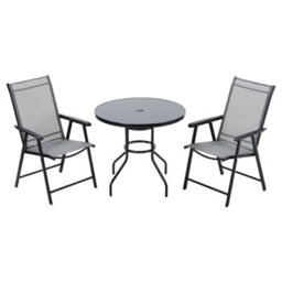 Living And Home Set Of 3 Black Garden Ripple Glass Round Umbrella Table And Folding Chairs Set 80 Cm - thumbnail 4