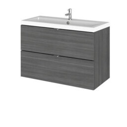 Hudson Reed Fusion Wall Hung 2 Drawer Vanity Unit & Polymarble Basin, Sink Vanity Unit, Anthracite Woodgrain, 800mm - thumbnail 4