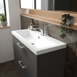Hudson Reed Fusion Wall Hung 2 Drawer Vanity Unit & Polymarble Basin, Sink Vanity Unit, Anthracite Woodgrain, 800mm - thumbnail 3