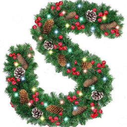 Amorly 9Ft Lighted Christmas Garland, Battery Operated Artificial Greenery With Pine Cones Red Berries, Xmas Decor For Mantle, Stairs - thumbnail 1