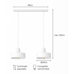 Luminosa Lighting Luminosa Velyo Bar Pendant Ceiling Light White 2X E27 - thumbnail 5