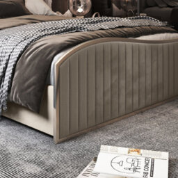Brixton Upholstered Soft Velvet Metal Cream Bed Frame - thumbnail 3