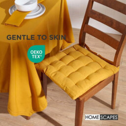 Homescapes Mustard Yellow Seat Pads Or Cotton Chair Cushions 40X40 Cm, Set Of 6 Plain Chair Pads For Dining, Kitchen Or Outdoor - thumbnail 3