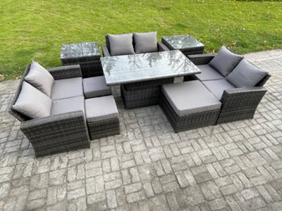 Fimous Wicker Pe Rattan Garden Furniture Set Height Adjustable Rising Lifting Table Sofa Dining Set  For Terrace - image 1