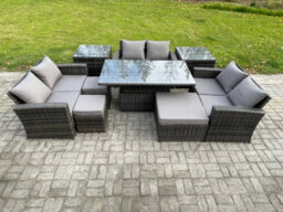Fimous Wicker Pe Rattan Garden Furniture Set Height Adjustable Rising Lifting Table Sofa Dining Set  For Terrace - thumbnail 2