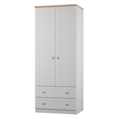 Santander Ready Assembled Traditional Matt Grey & Oak 2 Drawer Tall Double Wardrobe (H)1970mm (W)770mm (D)530mm - image 1
