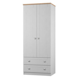 Santander Ready Assembled Traditional Matt Grey & Oak 2 Drawer Tall Double Wardrobe (H)1970mm (W)770mm (D)530mm