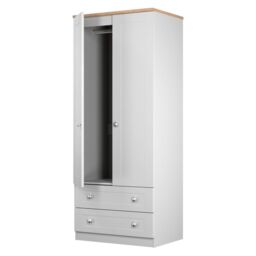 Santander Ready Assembled Traditional Matt Grey & Oak 2 Drawer Tall Double Wardrobe (H)1970mm (W)770mm (D)530mm - thumbnail 3