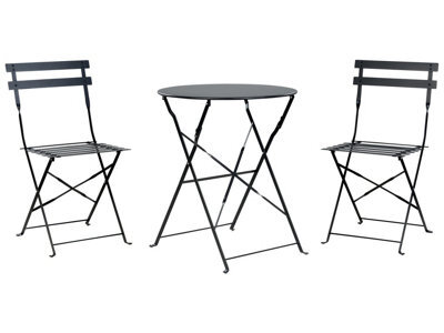 Wyld And Coco Summit Black Metal Folding 3-Piece Bistro Set With Slatted Seats - 2 Chairs And Square Table - image 1